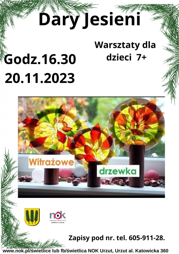 Dary Jesieni - drzewko witrażowe  Warsztaty dla dzieci 7+  20.11.2023  Godz.16.30 